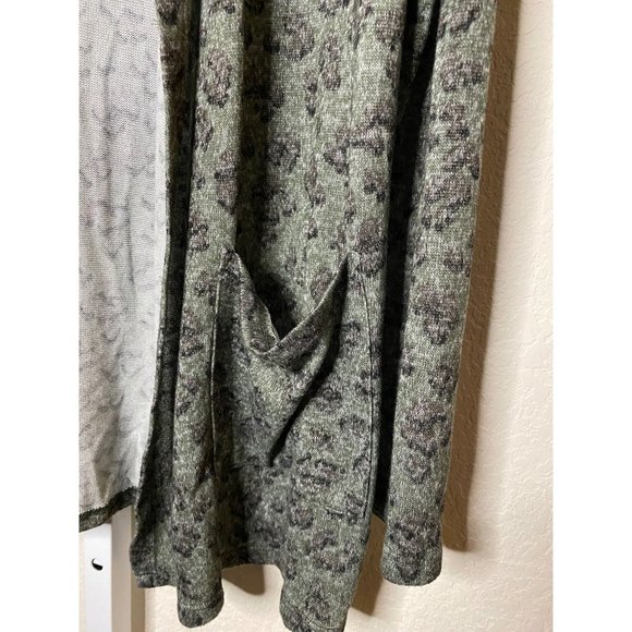 Lucky Brand Open Front Hooded Cardigan Emerald Green Leopard print sweater Sz XS - Picture 2 of 7